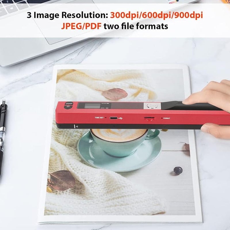 Red Portable Scanner For A4 Documents Photos Up To 900 DPI JPG PDF Home Office Use - Image 5
