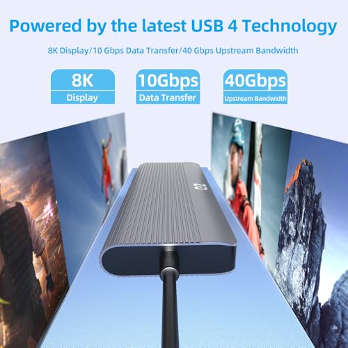 QZ USB 4.0 Hub, Dual Display, HDMI 8K/60Hz, 4K/120Hz, DisplayPort 8K/30Hz, Type C Video, 40 Gbps, USB Hub 4.0 Dock Laptop Docking Station for USB 4.0 PC, Laptop, Phones [Aluminum] - Image 2