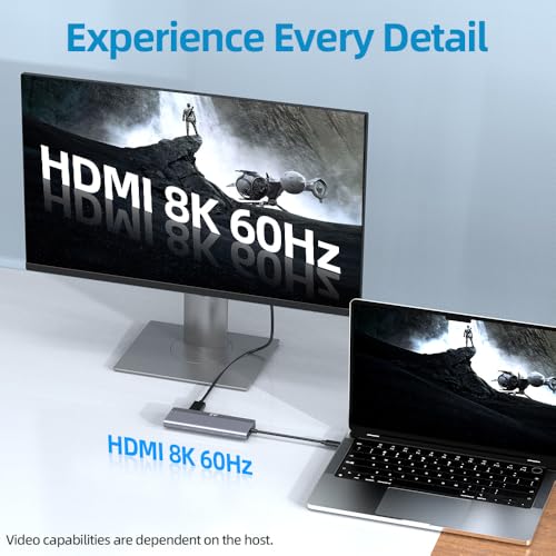QZ USB 4.0 Hub, Dual Display, HDMI 8K/60Hz, 4K/120Hz, DisplayPort 8K/30Hz, Type C Video, 40 Gbps, USB Hub 4.0 Dock Laptop Docking Station for USB 4.0 PC, Laptop, Phones [Aluminum] - Image 4