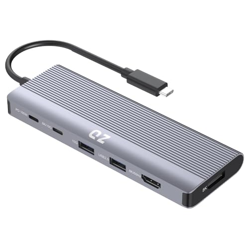 QZ USB 4.0 Hub, Dual Display, HDMI 8K/60Hz, 4K/120Hz, DisplayPort 8K/30Hz, Type C Video, 40 Gbps, USB Hub 4.0 Dock Laptop Docking Station for USB 4.0 PC, Laptop, Phones [Aluminum] - Image 1