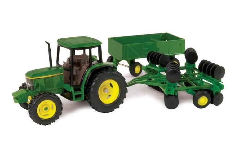John Deere ERTL John Deere 6410 Tractor Toy Set - 1:32 Scale - Includes Wing Disk and Barge Wagon Toy - Articulated Parts and Free-Rolling Wheels - Collectible John Deere Tractor Toys - Ages 5 Years and Up