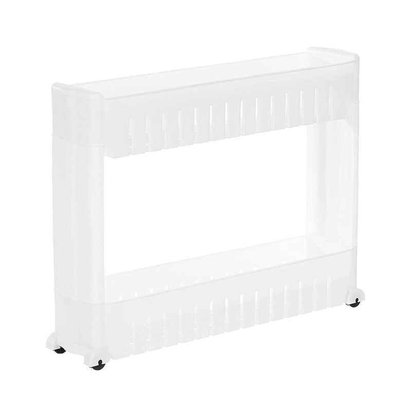 Savpesh Plastic MultiLayer Space Saving Storage Organizer Slim Rack Shelf with Wheels Slim Slide Out Kitchen Trolley Rack Holder Storage Organizer for Kitchen Bathroom White 2 Layer - Image 1