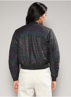 Campus Sutra Women's Carbon Black Holographic Print Puffer Jacket  - Image 3