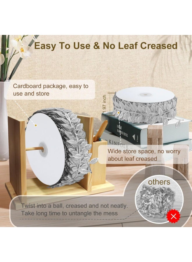 سونسر شريط أوراق بطول 120 قدمًا، أوراق كرمة صناعية، شريط زينة، نباتات الغابة البرية، نباتات خضراء للزفاف، أكاليل الزهور المنزلية، والحرف اليدوية (فضي) - Image 3