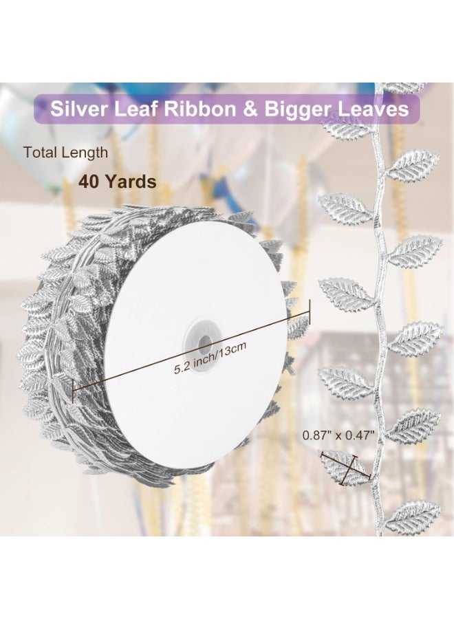 سونسر شريط أوراق بطول 120 قدمًا، أوراق كرمة صناعية، شريط زينة، نباتات الغابة البرية، نباتات خضراء للزفاف، أكاليل الزهور المنزلية، والحرف اليدوية (فضي) - Image 4