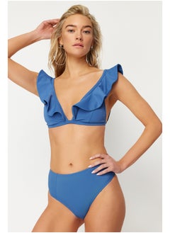 trendyol Blue Triangle Ruffle Bikini Top TBESS22BU0023  - Image 1