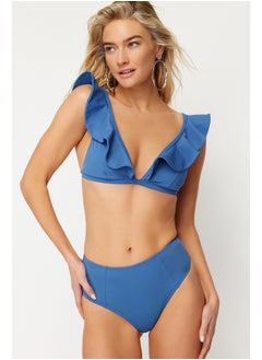 trendyol Blue Triangle Ruffle Bikini Top TBESS22BU0023  - Image 2