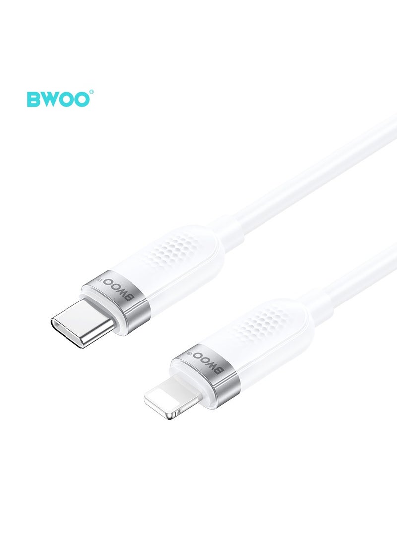 BWOO Type-C To Lightning Skin-Friendly Liquid Silicon Charging Cable White - Image 2