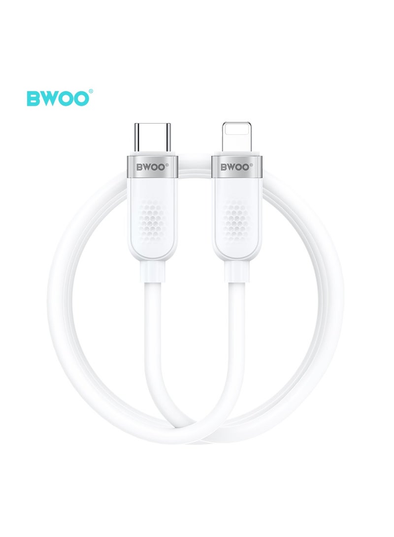 BWOO Type-C To Lightning Skin-Friendly Liquid Silicon Charging Cable White - Image 1