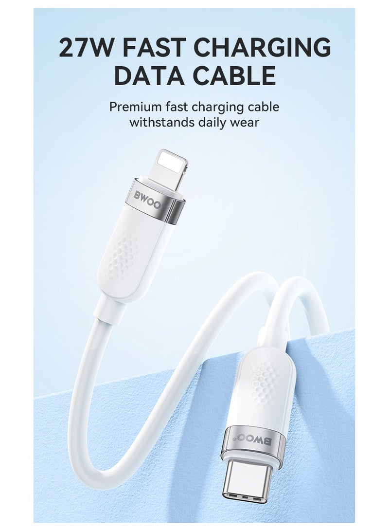 BWOO Type-C To Lightning Skin-Friendly Liquid Silicon Charging Cable White - Image 4