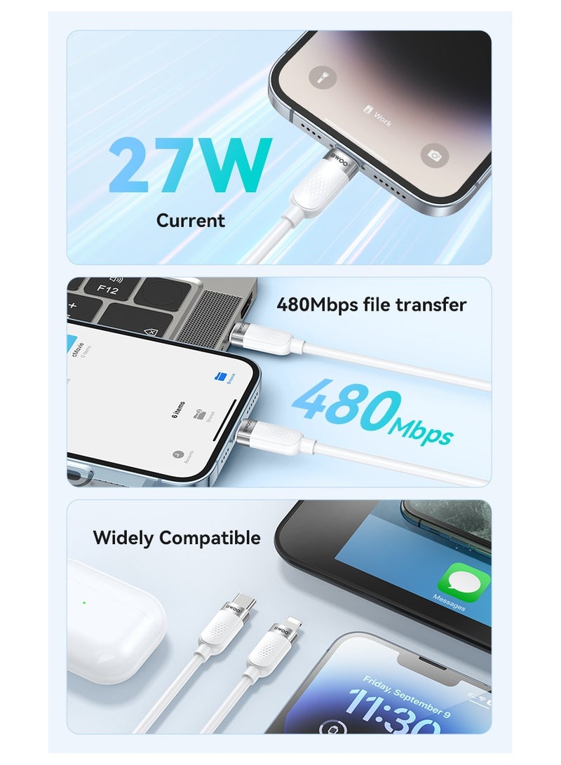 BWOO Type-C To Lightning Skin-Friendly Liquid Silicon Charging Cable White - Image 5