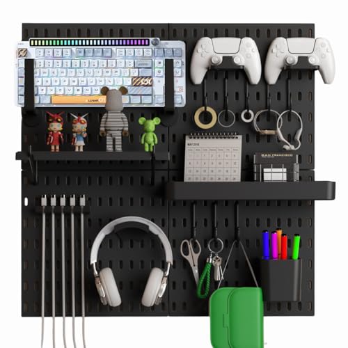 Keepo Pegboard Combination Kit, Pegboards and Accessories Modular Hanging for Gaming Setup, Gaming Station Peg Board, Gaming Organizer, Wall Game Controller Holder, Headset Stand, (Black, 22″×22″) - Image 1
