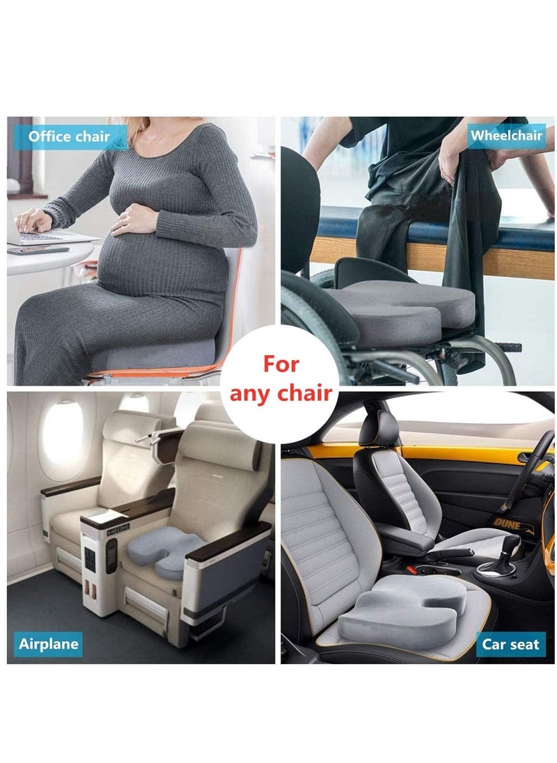 XiuWoo - Gel Seat Cushion Memory Foam Coccyx Cushion U Shape with Soft Velour Cover Non-Slip Bottom for Sciatica Tailbone Low Back Pain Herniated Disc Car Home Office Wheelchair Grey - Image 1