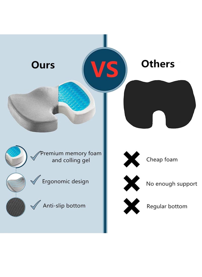 XiuWoo - Gel Seat Cushion Memory Foam Coccyx Cushion U Shape with Soft Velour Cover Non-Slip Bottom for Sciatica Tailbone Low Back Pain Herniated Disc Car Home Office Wheelchair Grey - Image 1