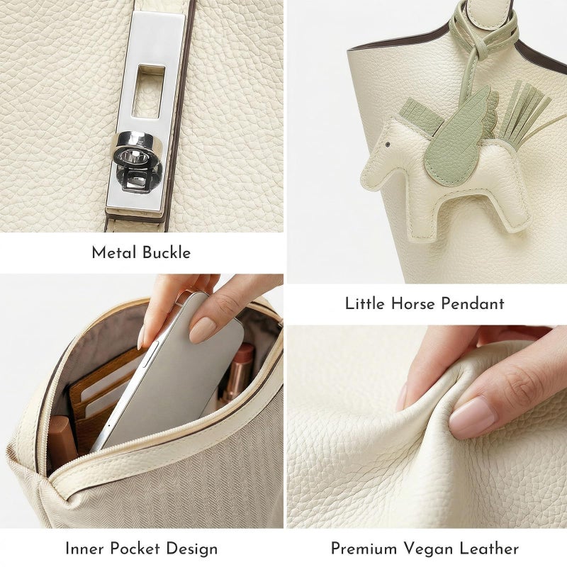 Kadynow Tote Bag for Women Vegan Leather Bucket Purse for Women Top Handle Handbag Shoulder Bag with Detachable Small Purse Beige - Image 5
