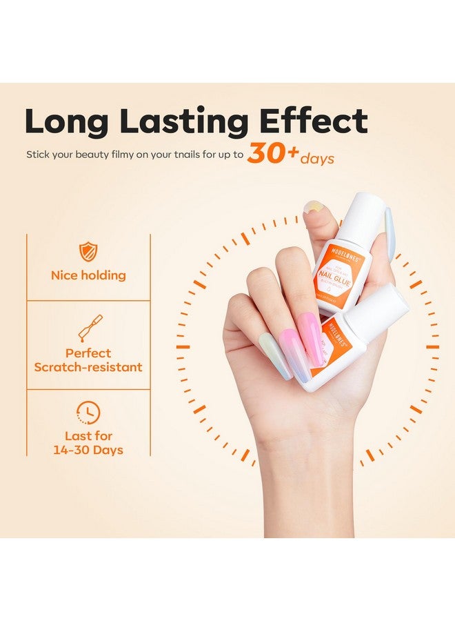 Modelones Nail Glue for Press Ons Nails Glue Strong 2pcs 14ml Nails Tips Glue Brush On Nails Glue Long Lasting Adhesive Nail Glue NO Cure - Image 4