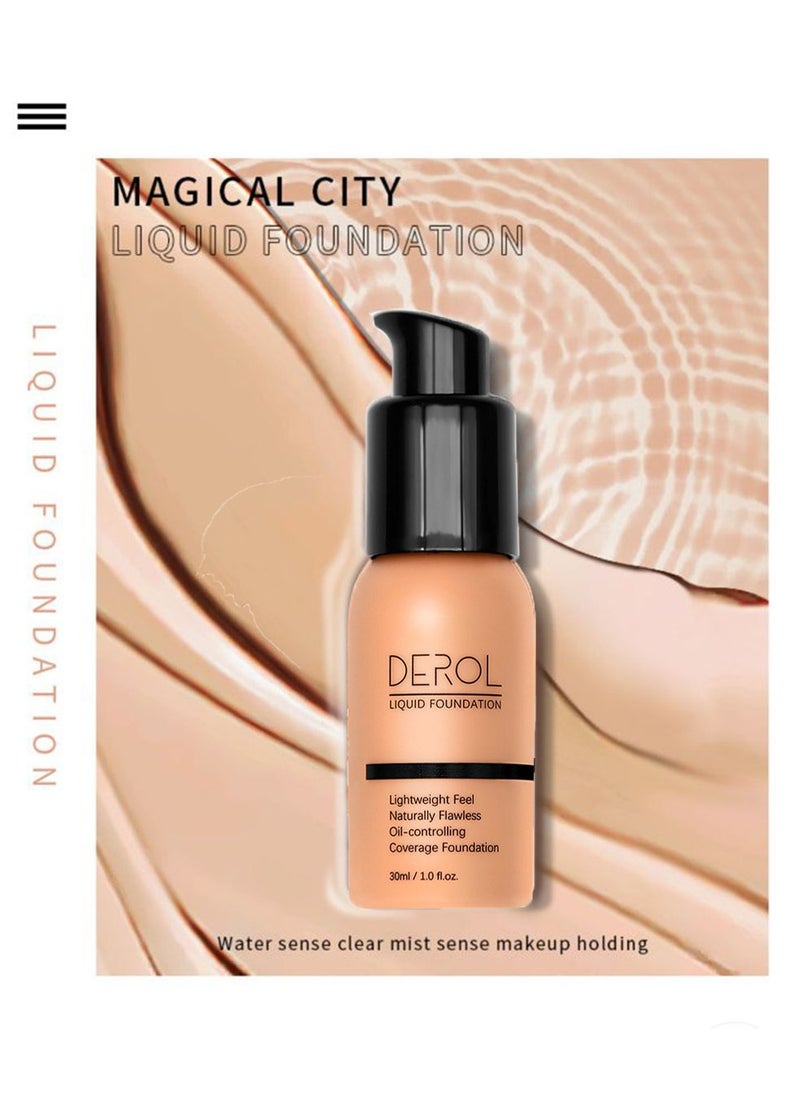 DEROL - Liquid Foundation-Full Coverage Makeup Matte Waterproof Dewy Lightweight Feel Flawless Oil-Controlling Coverage Smooth Face Foundations 24 Hours Soft Nature Base Skin Tint - Image 1