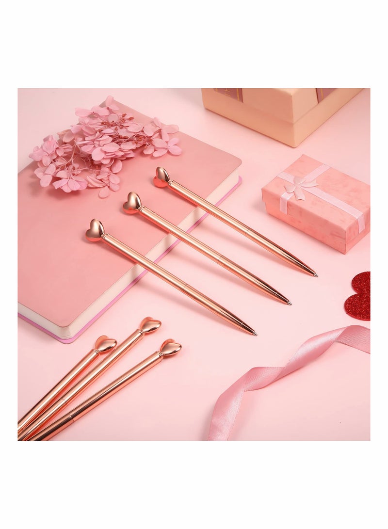 Cute Heart Shaped Rose Gold Ballpoint Pens 12 Pack Retractable Metal Pens Ideal for Women Girls Office School Wedding Gifts - Image 5