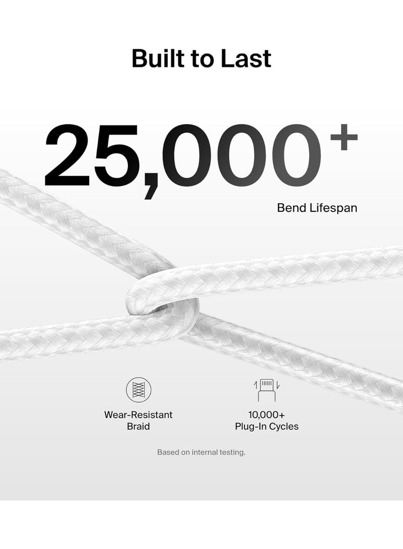 بيلكين عبوة 2 كابل USB-C إلى USB-C مضفر بطول 1.5 م بقدرة 60 واط - كابل لين ومرن وسريع الشحن وكابل بمنفذ Type C مناسب لأجهزة iPhone 16 وiPhone 15 وأجهزة Galaxy S25 وأجهزة Pixel 9 وأجهزة iPad Pro وغيره - أبيض - Image 4