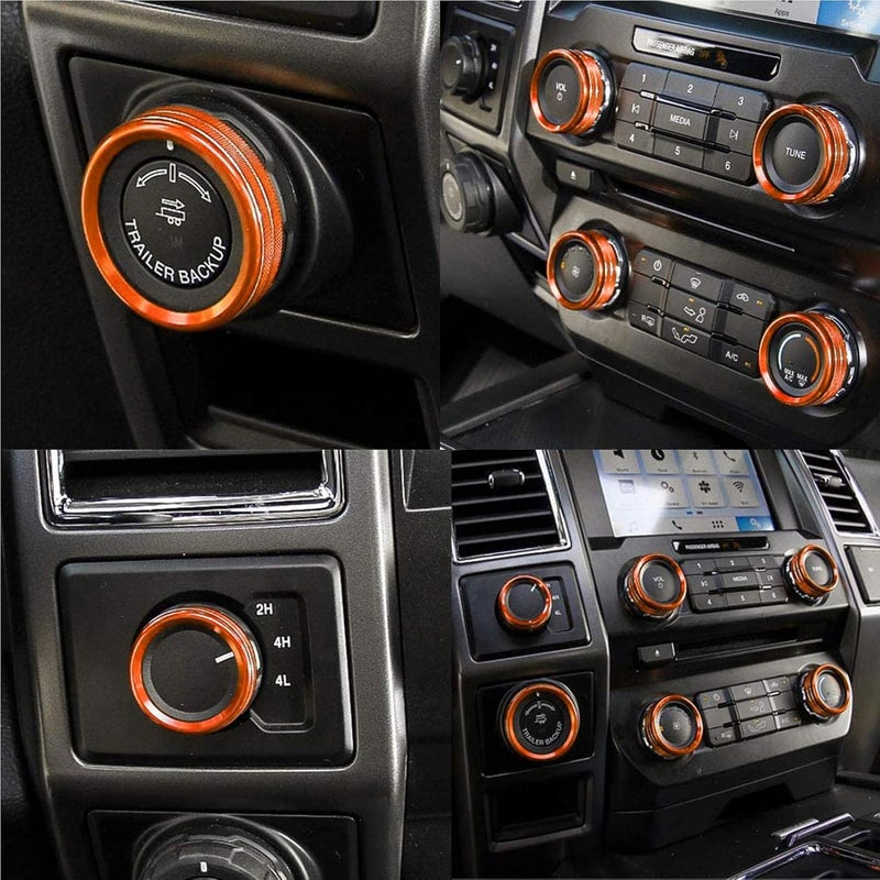 Keptrim for F150 Air Conditioner Switch & Trailer & 4WD & VOL Knob Button Trim for Ford F150 XLT 2016 2017 2018 2019, Orange Aluminum, 6pcs (Not for 2021 2022) - Image 5