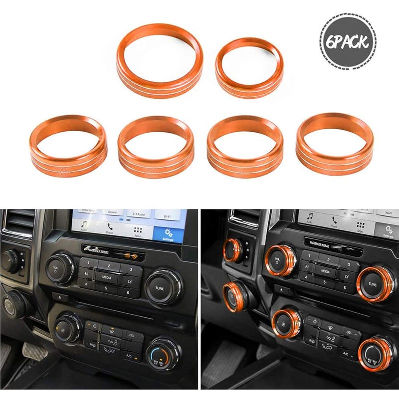 Keptrim for F150 Air Conditioner Switch & Trailer & 4WD & VOL Knob Button Trim for Ford F150 XLT 2016 2017 2018 2019, Orange Aluminum, 6pcs (Not for 2021 2022) - Image 4