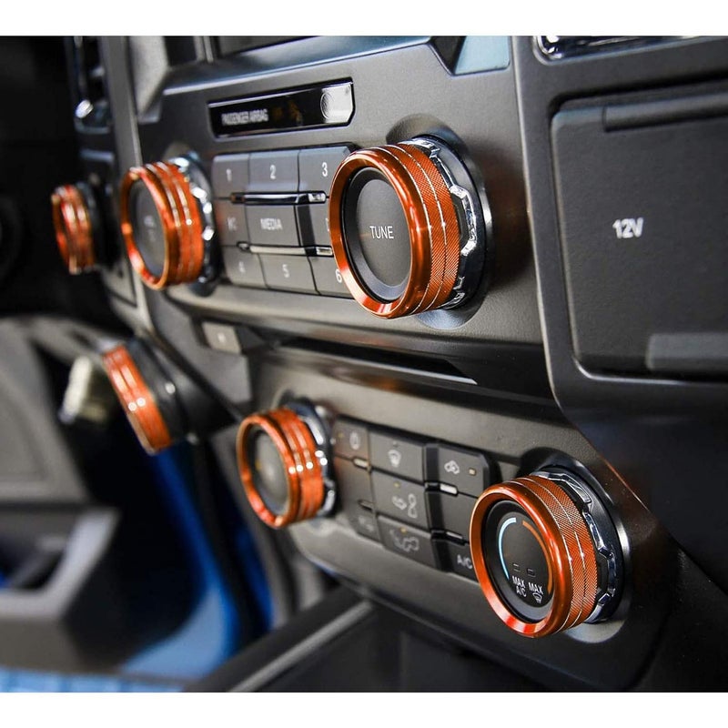 Keptrim for F150 Air Conditioner Switch & Trailer & 4WD & VOL Knob Button Trim for Ford F150 XLT 2016 2017 2018 2019, Orange Aluminum, 6pcs (Not for 2021 2022) - Image 3