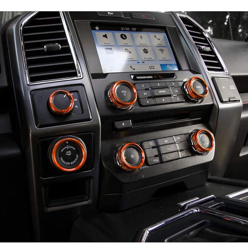 Keptrim for F150 Air Conditioner Switch & Trailer & 4WD & VOL Knob Button Trim for Ford F150 XLT 2016 2017 2018 2019, Orange Aluminum, 6pcs (Not for 2021 2022) - Image 2