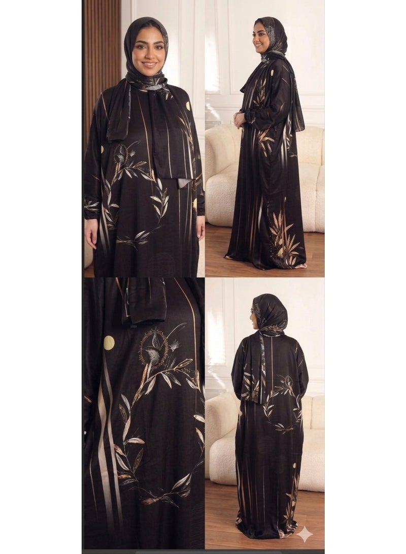 prayer isdal,black with floral print,soft fabric,160cm length,one size - Image 2