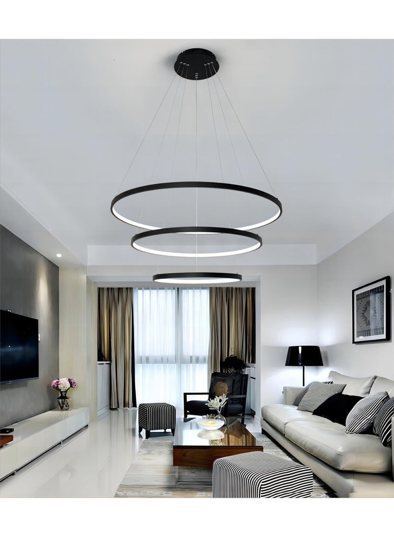 zoba Modern LED circular ring chandelier with remote control - 3 pieces - 4221 - black  - Image 1