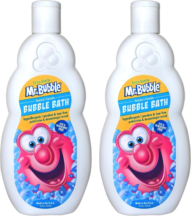 Mr. Bubble Extra Gentle Bubble Bath - Hypoallergenic, Tear Free Bubble Bath Solution Perfect for Sensitive Skin (Pack of 2 Bottles, 16 fl oz Each)