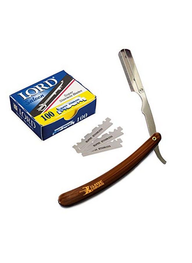 Classic Samurai Stainless Steel Professional Barber Straight Edge Razor With 100 Count Single Edge Razor Blades (Brown) - Image 2