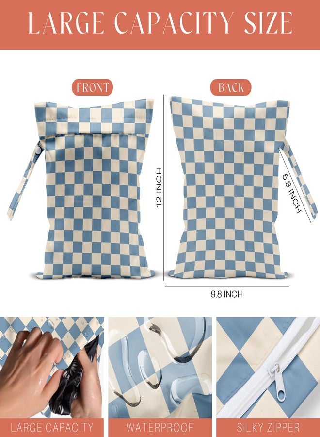 VBCVBGFH 4 Pack Cute Wet Bag Waterproof Washable Reusable Wet Dry Bag for Swimsuit Clothes Cloth Diaper Travel Beach Pool Yoga Gym Birthday Party Camping Toiletries Travel Beach Essentials Blue Checkered - Image 5