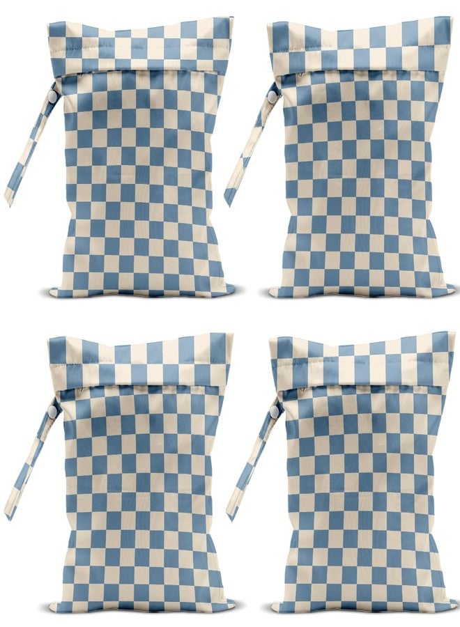 VBCVBGFH 4 Pack Cute Wet Bag Waterproof Washable Reusable Wet Dry Bag for Swimsuit Clothes Cloth Diaper Travel Beach Pool Yoga Gym Birthday Party Camping Toiletries Travel Beach Essentials Blue Checkered - Image 1