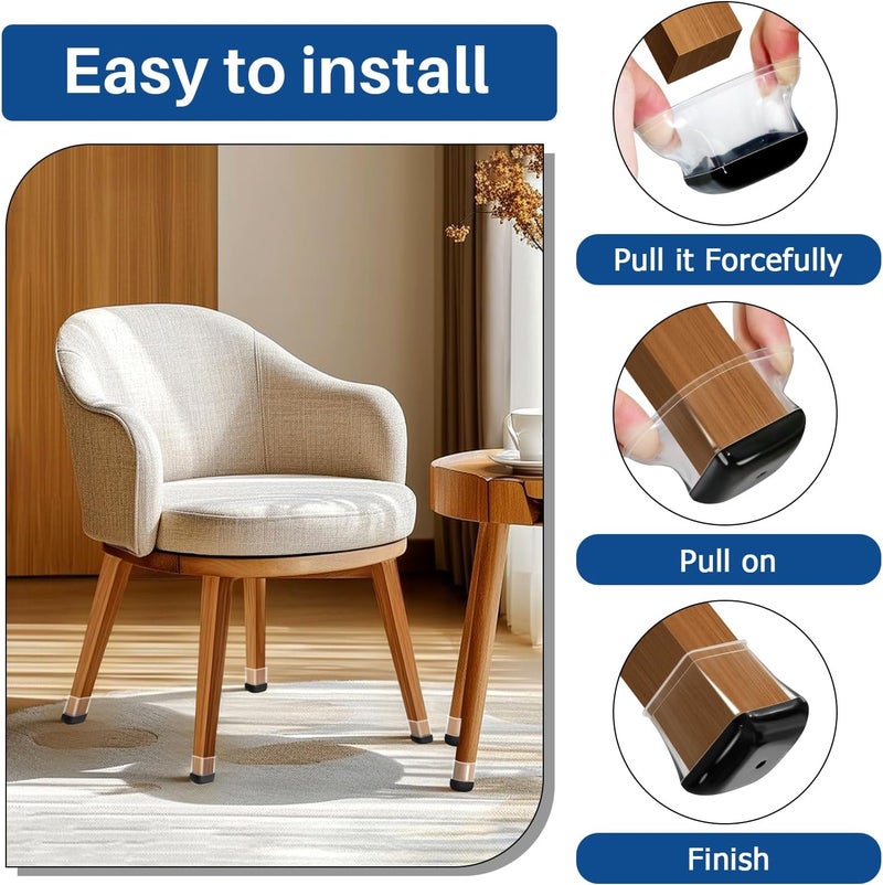 GICUNK 28 Pcs Chair Leg Sliders for Carpet, Square Chair Leg Floor Protectors Glides, Silicone Furniture Leg Protectors Caps, Carpet Protectors Table Feet Teflon Covers Pads (Fit:1-1/8" ~ 1-1/2") - Image 5