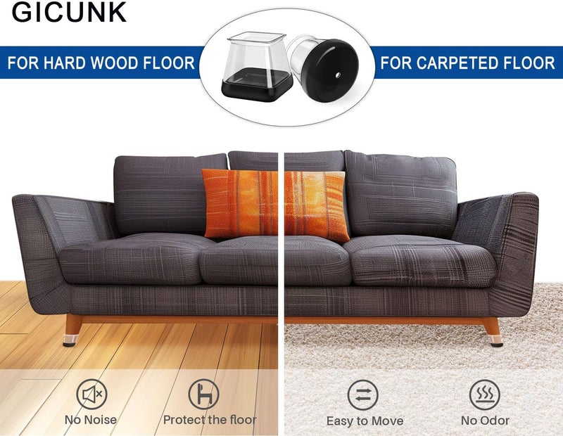 GICUNK 28 Pcs Chair Leg Sliders for Carpet, Square Chair Leg Floor Protectors Glides, Silicone Furniture Leg Protectors Caps, Carpet Protectors Table Feet Teflon Covers Pads (Fit:1-1/8" ~ 1-1/2") - Image 2