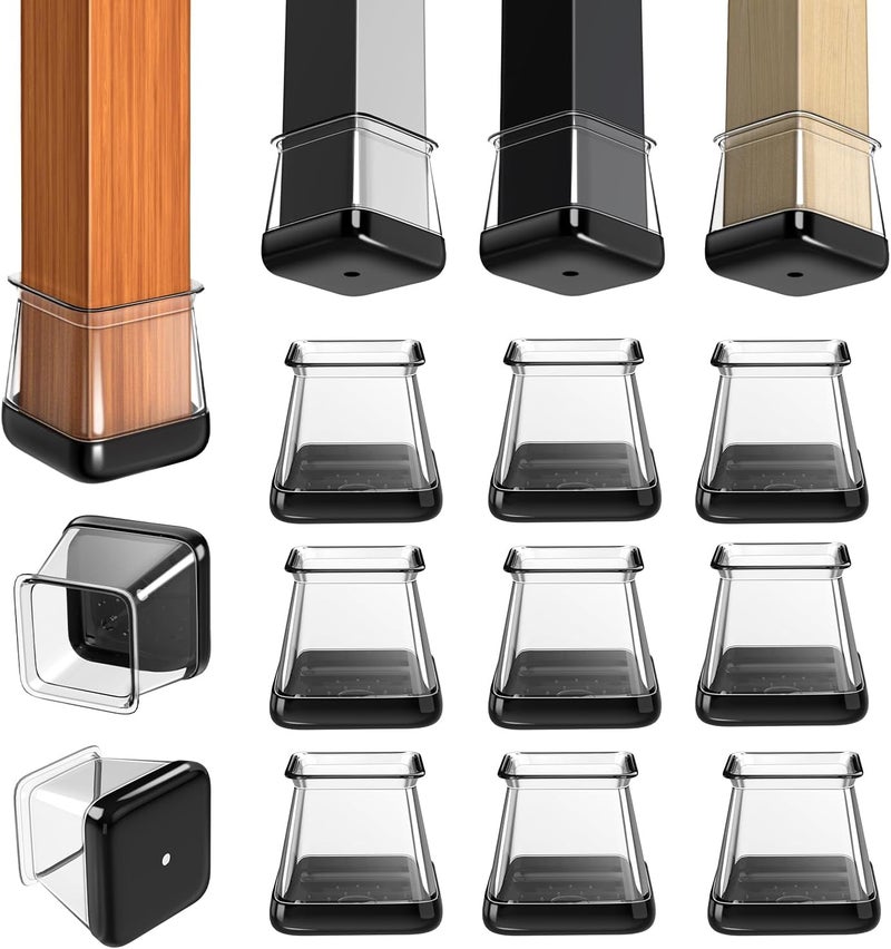 GICUNK 28 Pcs Chair Leg Sliders for Carpet, Square Chair Leg Floor Protectors Glides, Silicone Furniture Leg Protectors Caps, Carpet Protectors Table Feet Teflon Covers Pads (Fit:1-1/8" ~ 1-1/2") - Image 1
