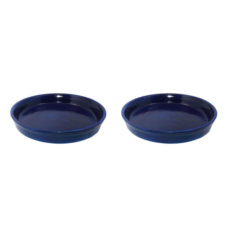 Lasaki 6-Inch Circular Blue Ceramic Drip Tray for Planters (Set of 2) | Pot Base Tray for Indoor & Outdoor Plants | Decorative Planter Plate - Image 3