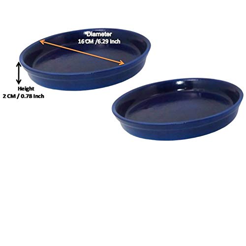 Lasaki 6-Inch Circular Blue Ceramic Drip Tray for Planters (Set of 2) | Pot Base Tray for Indoor & Outdoor Plants | Decorative Planter Plate - Image 2