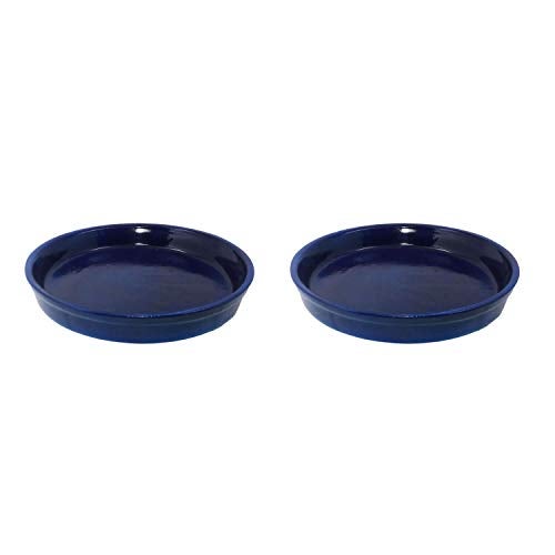 Lasaki 6-Inch Circular Blue Ceramic Drip Tray for Planters (Set of 2) | Pot Base Tray for Indoor & Outdoor Plants | Decorative Planter Plate - Image 1