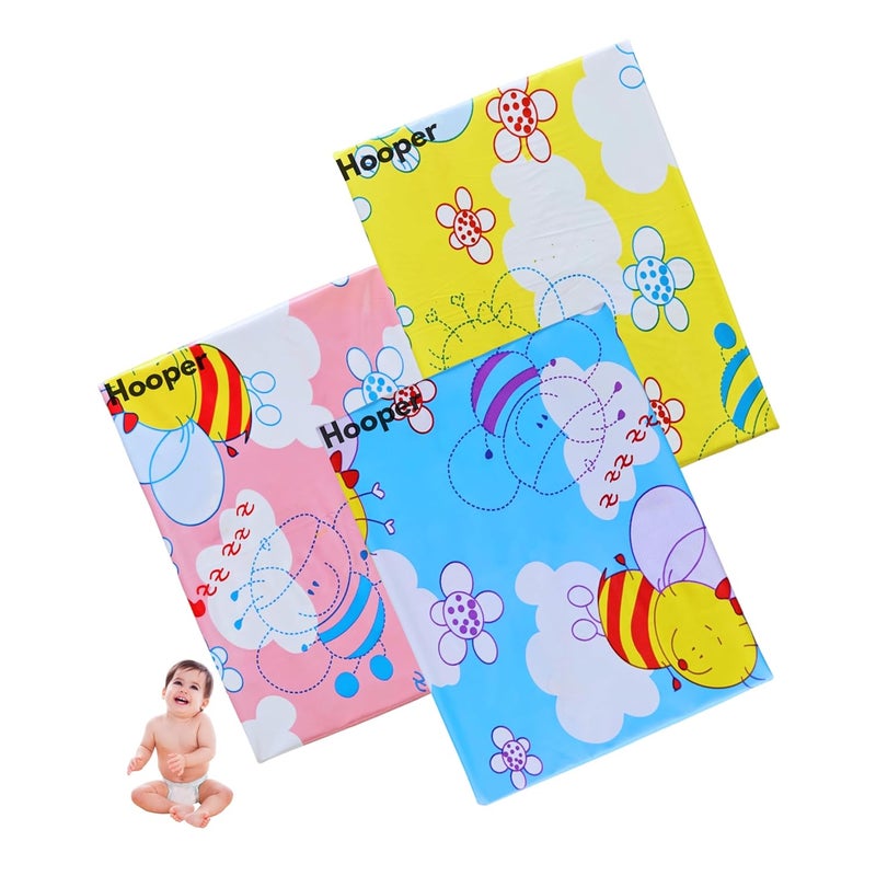 Hooper Water Proof Bed Protector for Baby Urine - Plastic Sheet for Bed Wetting -Thin, Soft, Easy to Fold & Carry, Medium Size, Pack of 3, Assorted Trendy Prints, Design1 - Image 1