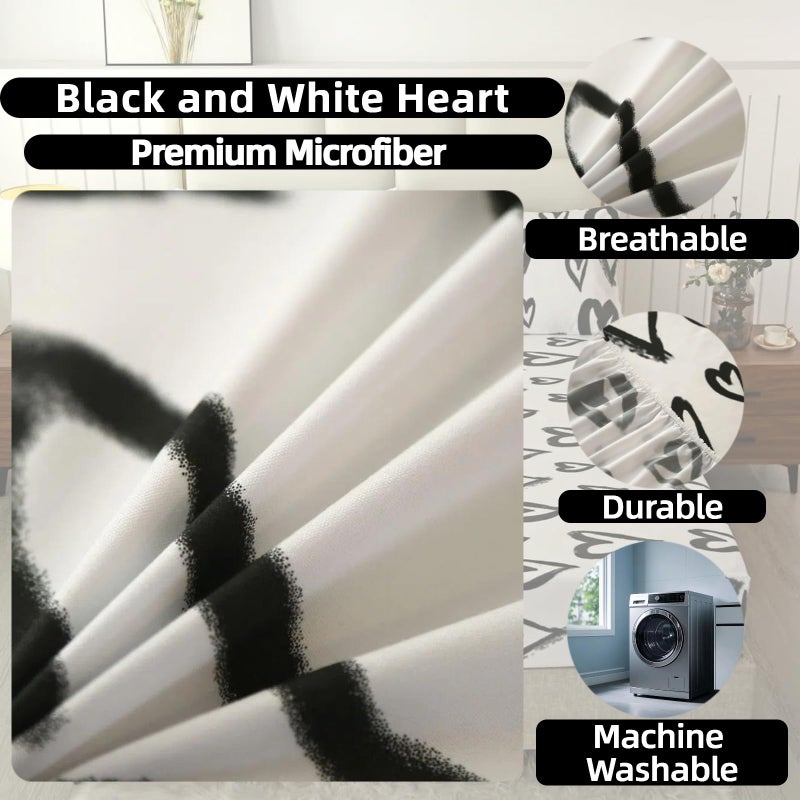 SDIII 4PCS Love Heart Sheets Set Queen, Soft Microfiber Black and White Heart Bed Sheets Queen, Romantic Hearts Bedding Sheet Deep Pocket All Season - Image 3
