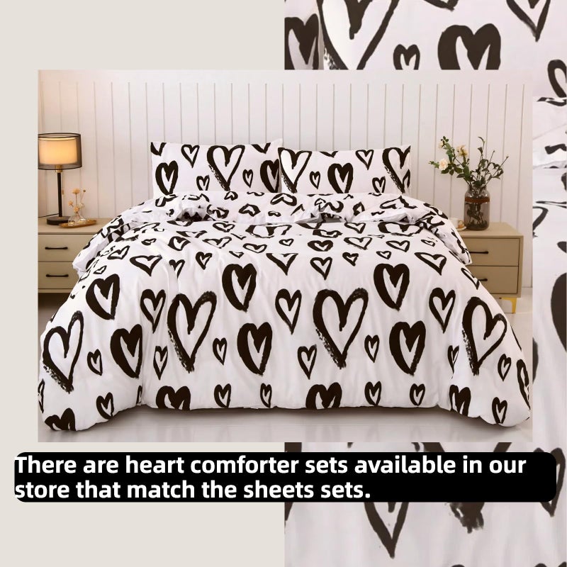 SDIII 4PCS Love Heart Sheets Set Queen, Soft Microfiber Black and White Heart Bed Sheets Queen, Romantic Hearts Bedding Sheet Deep Pocket All Season - Image 5