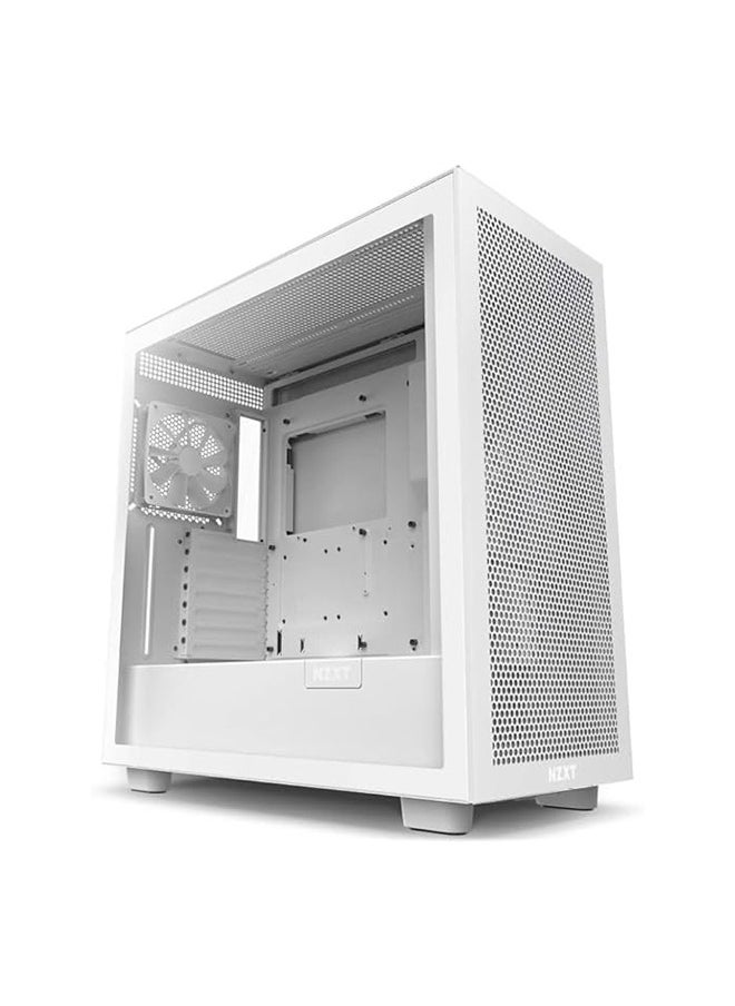 NZXT - NZXT H7 Flow - CM-H71FW-01 - ATX Mid Tower PC Gaming Case - Front I/O USB Type-C Port - Quick-Release Tempered Glass Side Panel - Vertical GPU Mount - Integrated RGB Lighting - White - Image 1