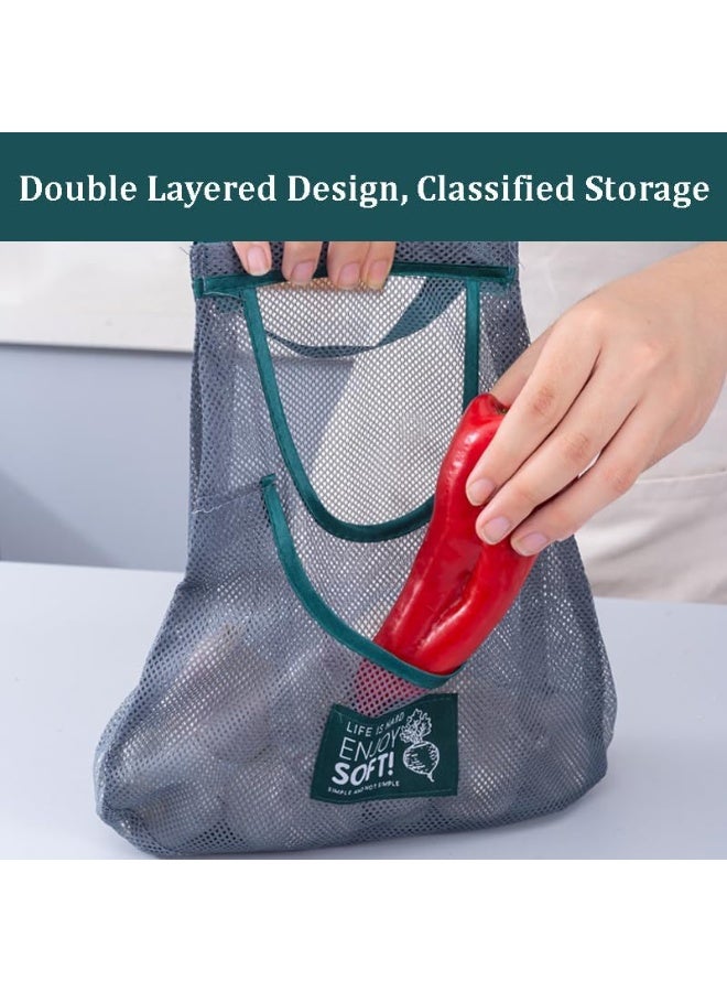3pcs Hanging Mesh Storage Bags Reusable Produce Bags Dual Pocket Net Bag for Kitchen Fruit Vegetable Garlic Onion Potatoes Tomatoes Storage Bags - Image 4