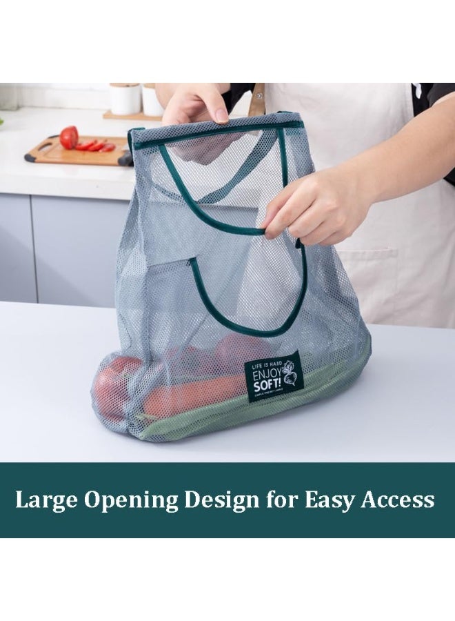 3pcs Hanging Mesh Storage Bags Reusable Produce Bags Dual Pocket Net Bag for Kitchen Fruit Vegetable Garlic Onion Potatoes Tomatoes Storage Bags - Image 2