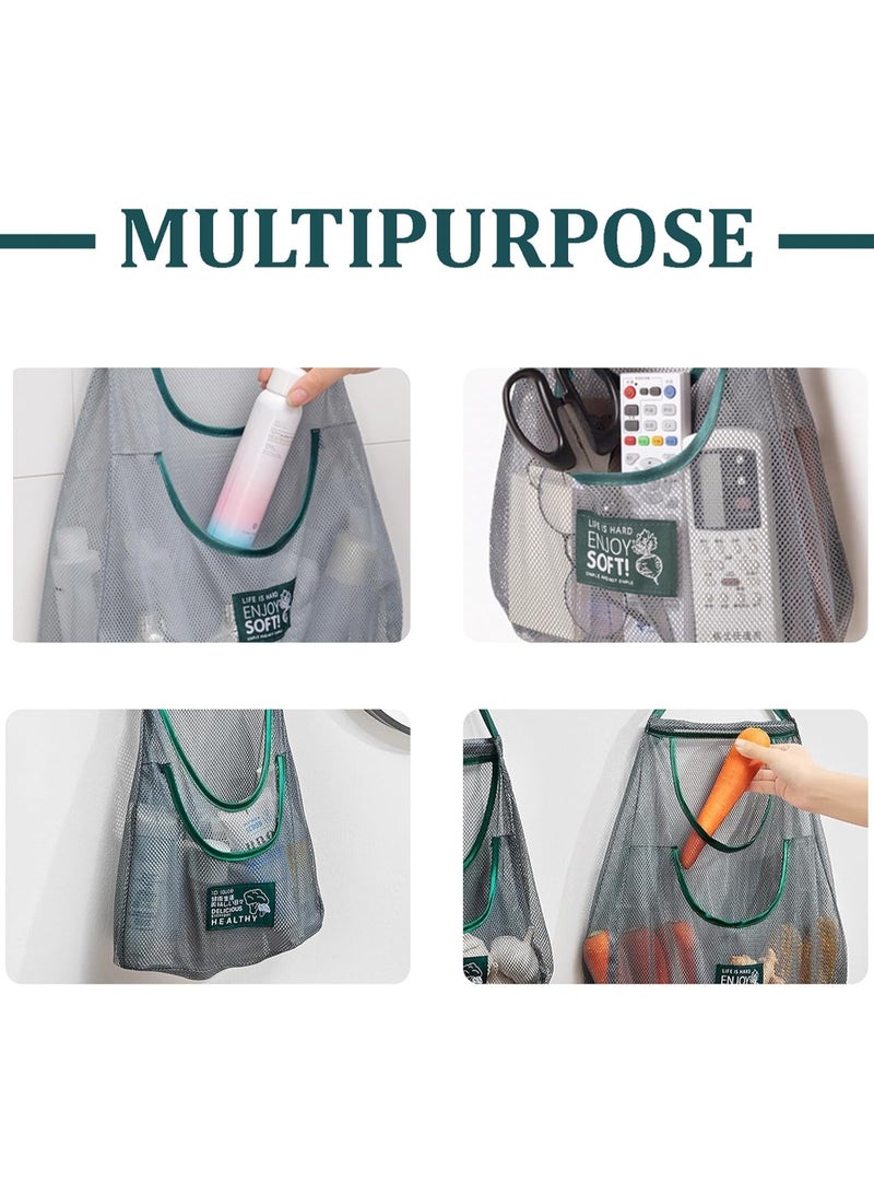 3pcs Hanging Mesh Storage Bags Reusable Produce Bags Dual Pocket Net Bag for Kitchen Fruit Vegetable Garlic Onion Potatoes Tomatoes Storage Bags - Image 3
