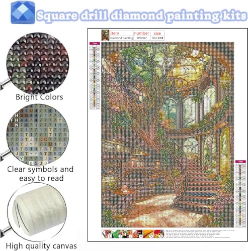 AIBOERL Square Drill Bookstore Diamond Art Kits for Adults,Book 5D Diamond Painting Kits for Adults Beginners,DIY Square Diamond Dot Painting Gem Art Kits for Adult,Home Wall Decor 12x16Inch - Image 3
