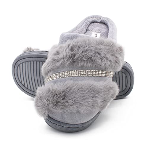 VRITRAZ Women's , Comfort Slip On Closed Toe Warm Winter House Clog Slipper (Grey, UK-6) - Image 1