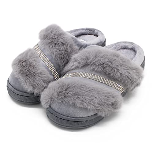 VRITRAZ Women's , Comfort Slip On Closed Toe Warm Winter House Clog Slipper (Grey, UK-6) - Image 3