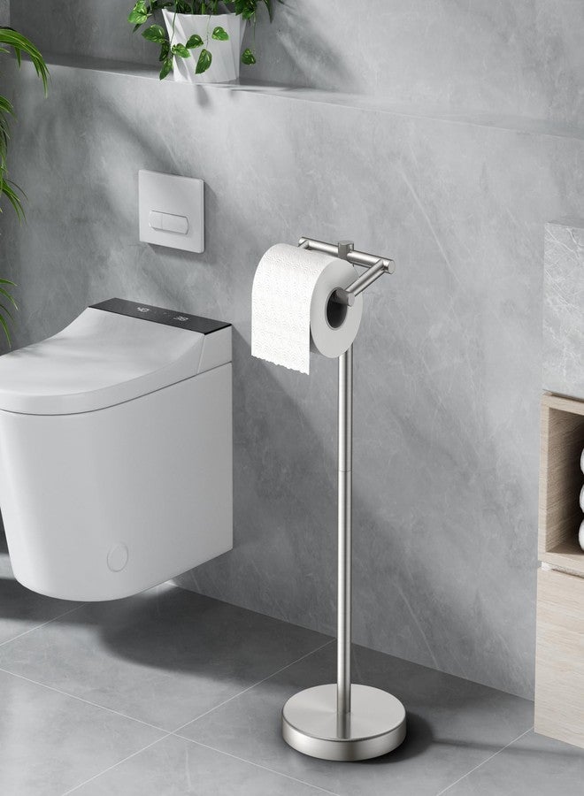 FORIOUS Toilet Paper Holder Stand, Freestanding Tissue Roll Holder for Bathroom, Pivoting Design, Durable SUS 304 Stainless Steel and Weighted Base Toilet Paper Stand, Stainless Steel - Image 2